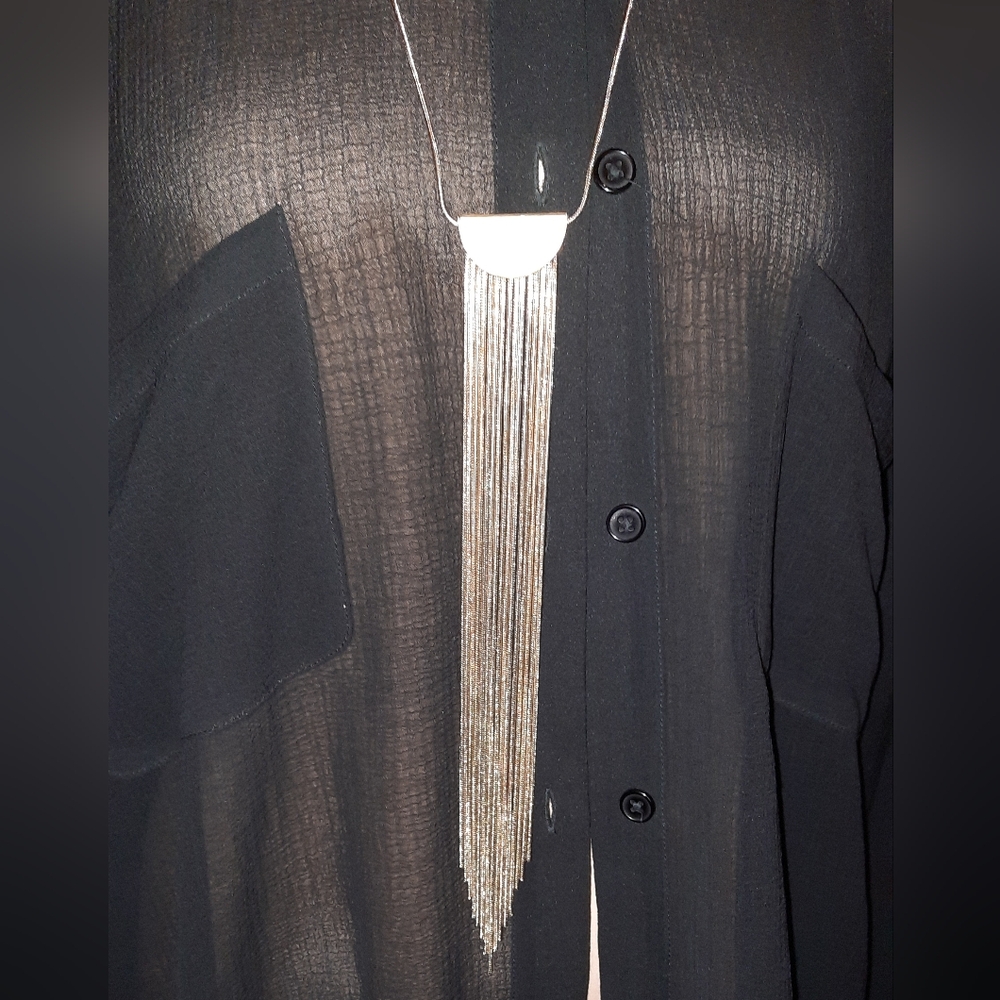 White house black market long mother of pearl look tassel fringe Necklace - Picture 4 of 16